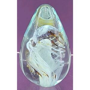 Vintage Blenko Art Glass MCM 68A Air Twist Paperweight Blue White Bubble...